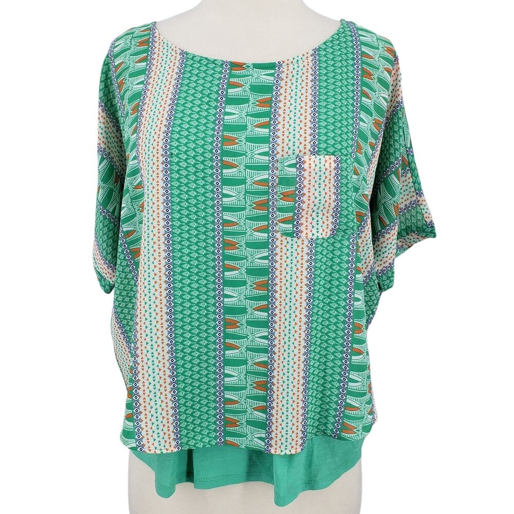 Anthropologie Meadow Rue Green Print Blouse Top Size Small